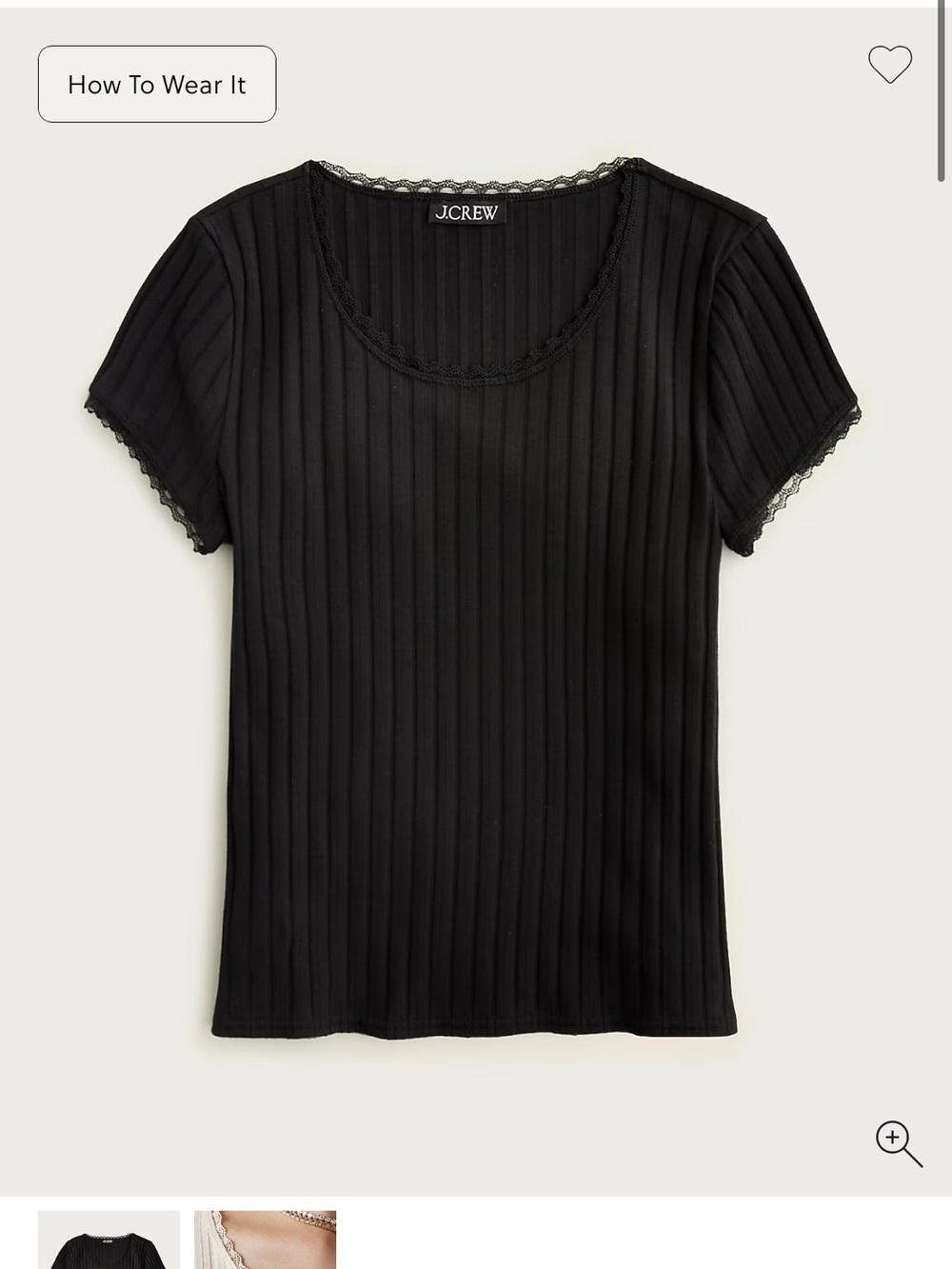 J. Crew Black Ribbed Short-Sleeve Lace-Trim Tee Black Small